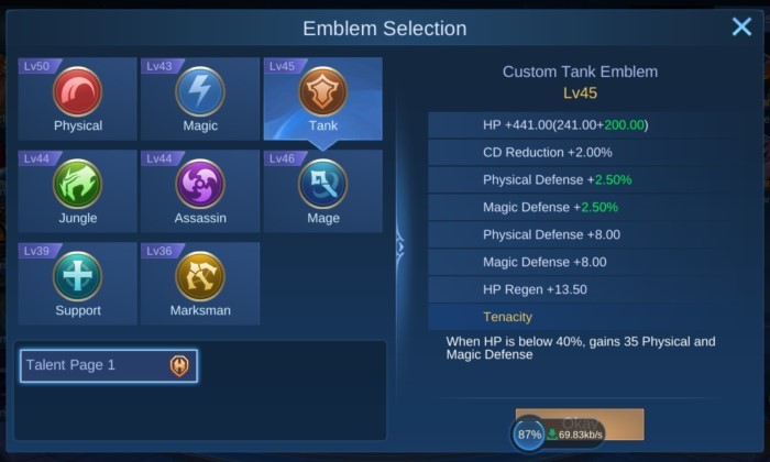 Cara Mengganti Emblem Mobile Legends - Emblems Selection