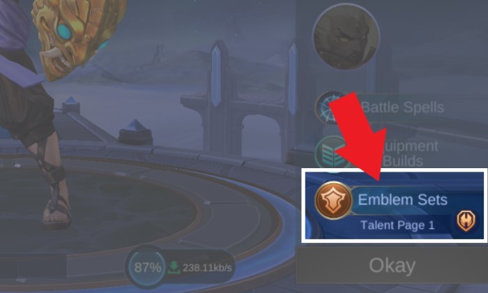 Cara Mengganti Emblem Mobile Legends - Emblems Sets Button